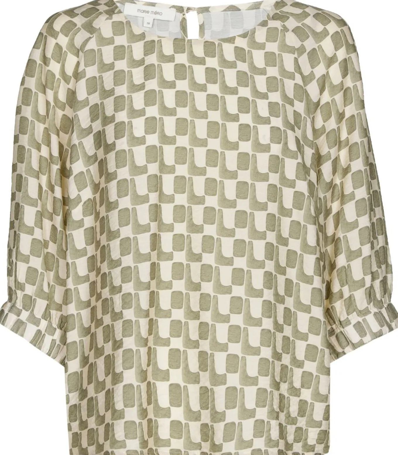 Vlot bloesje met print in olijfkleur en ecru