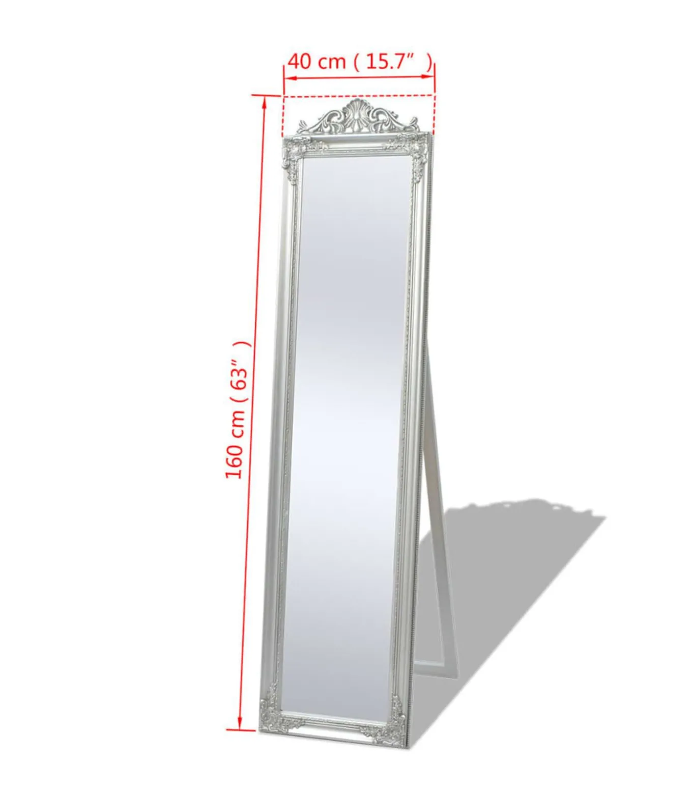 Vrijstaande spiegel Barok 160x40cm zilver