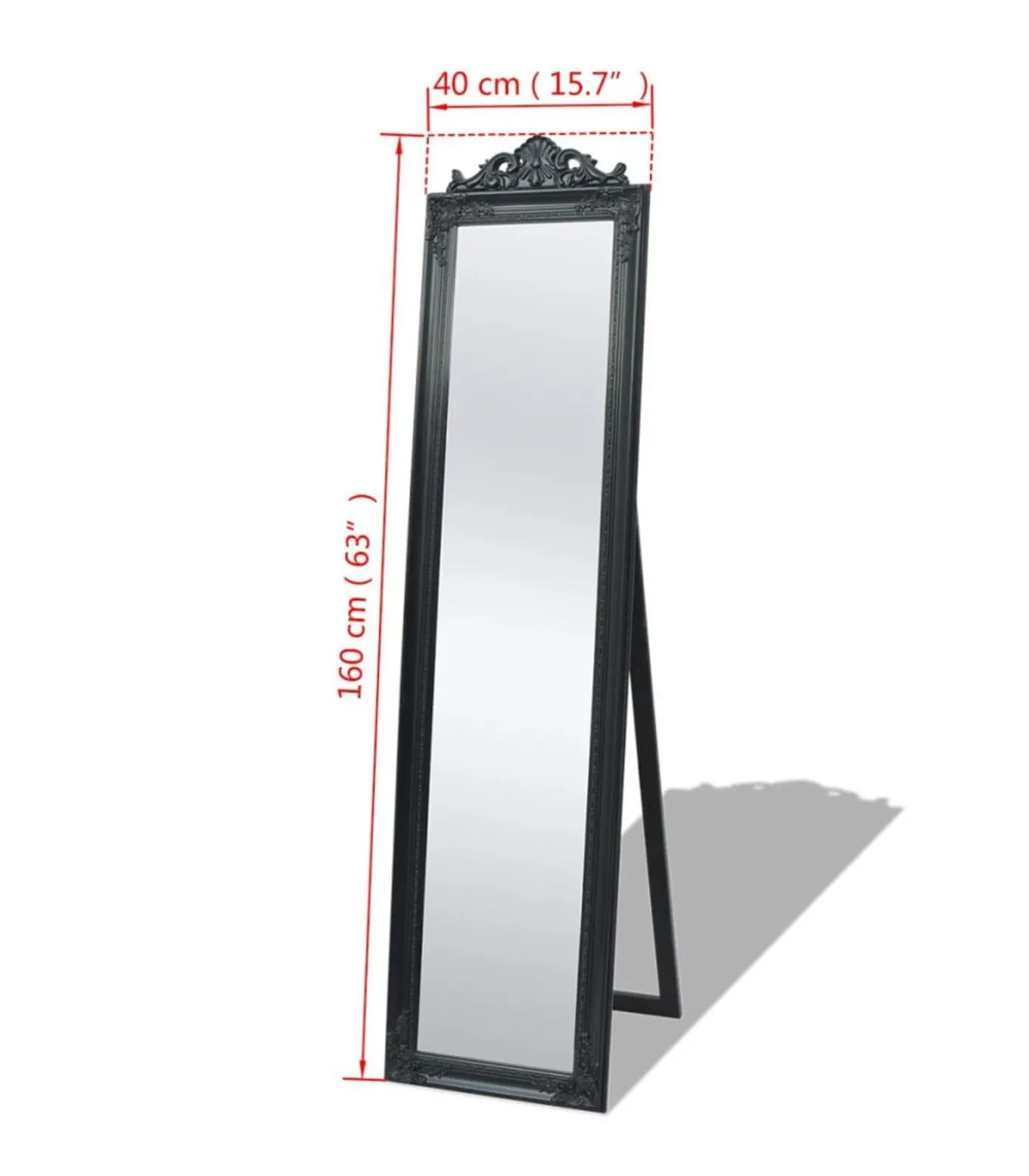 Vrijstaande spiegel Barokstijl 160x40cm zwart