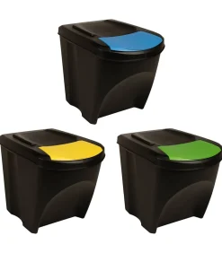 Vuilnisbakken 3 st stapelbaar 75 L antracietkleurig
