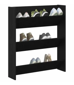 Wand Schoenkast 2 pcs Zwart eiken 80 x 18 x 90 cm Bewerkt hout