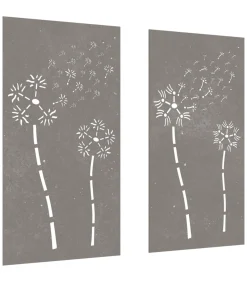 Wanddecoratie tuin 2 st bloemenontwerp 105x55 cm cortenstaal