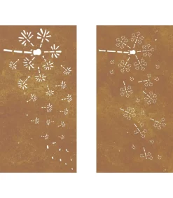 Wanddecoratie tuin 2 st bloemenontwerp 105x55 cm cortenstaal