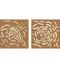 Wanddecoratie tuin 2 st rozenontwerp 55x55 cm cortenstaal