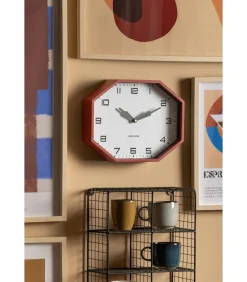 Wandklok Modern Factory Octagon - Rood - 32x32x26cm