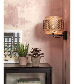 Wandlamp Bhutan - Bamboe/Zwart - Ø25cm