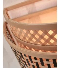 Wandlamp Bhutan - Bamboe/Zwart - 24x12x21cm