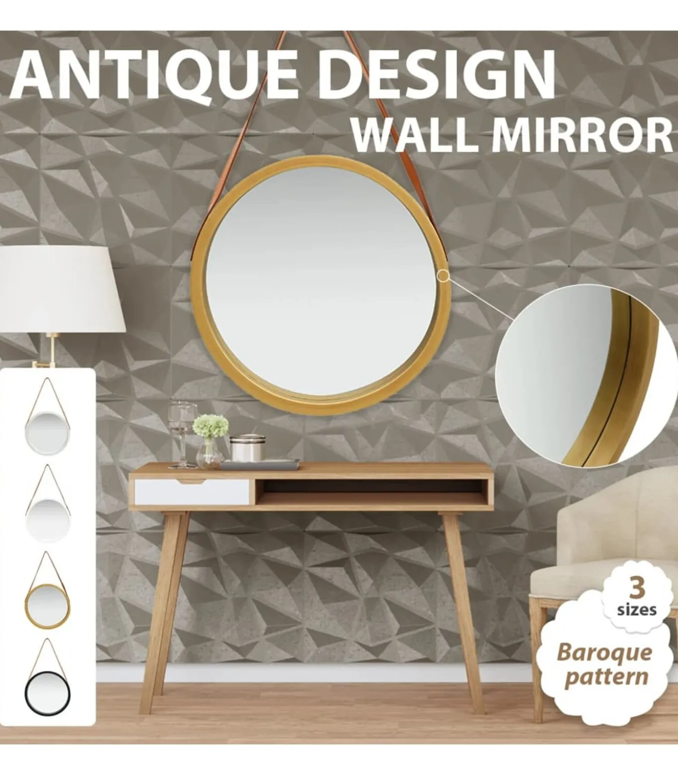 Wandspiegel met band 50 cm wit