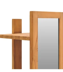 Wandspiegel met schappen 30x30x120 cm massief teakhout