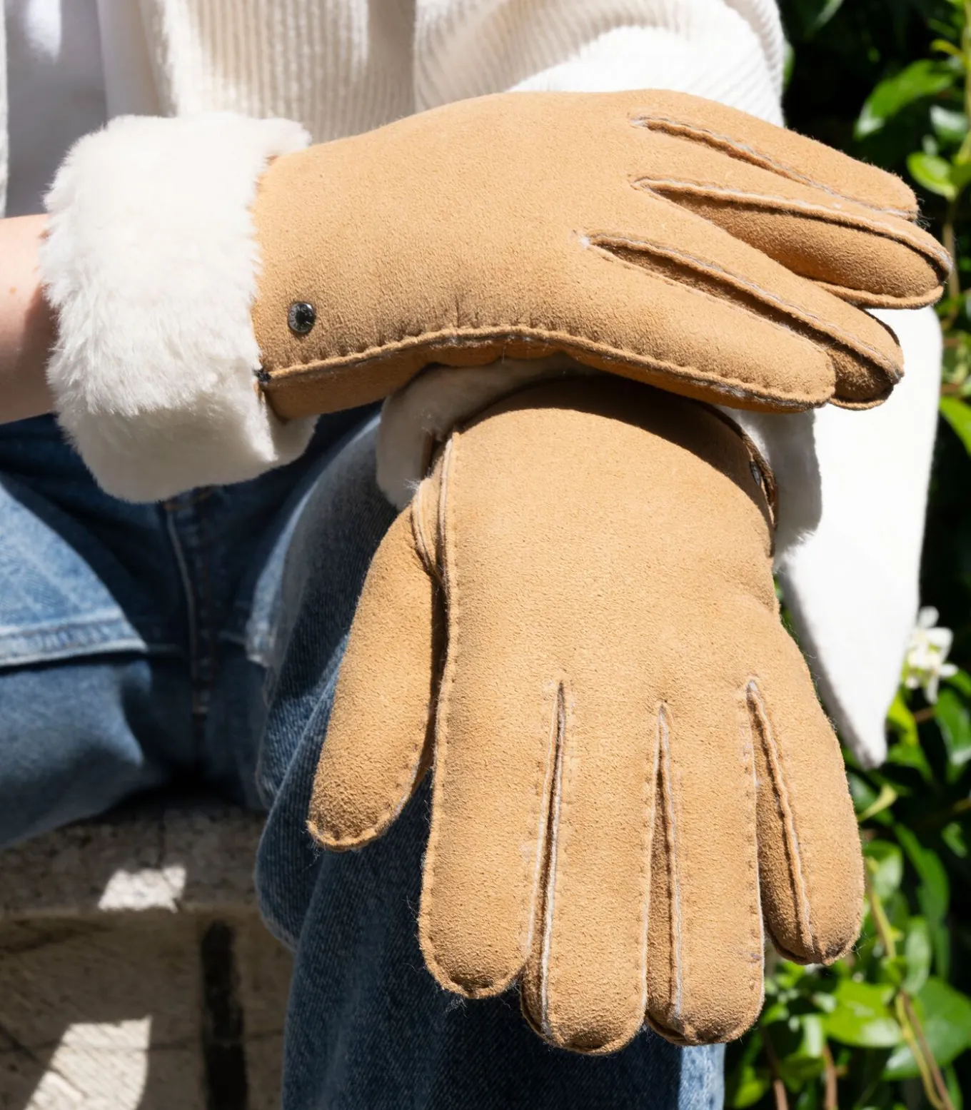 Warme leren dameshandschoenen Caramel
