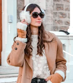 Warme leren dameswanten Caramel