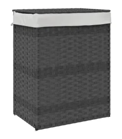 Wasmand met deksel 46x33x60 cm poly rattan grijs