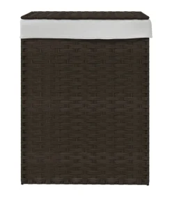 Wasmand met deksel 46x33x60 cm poly rattan donkerbruin