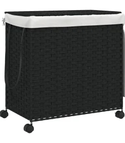 Wasmand op wielen 60x35x60,5 cm rattan zwart