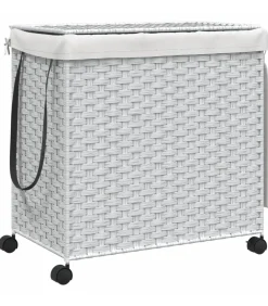 Wasmand op wielen 60x35x60,5 cm rattan wit