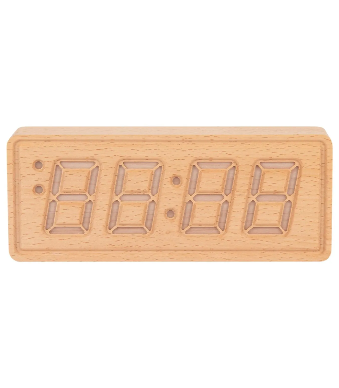 Wekker Solid Wood Engraved - Lichthout - 20x4.5x8cm