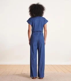Wijde blauwe jumpsuit met ritssluiting
