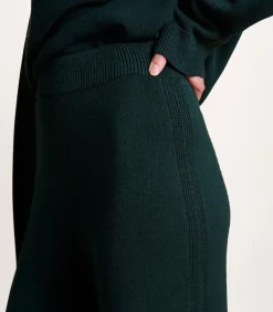 Wijde broek in petrolblauwe gebreide stof met elastische tailleband