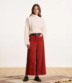 Wijde cropped broek van terracotta ribfluweel
