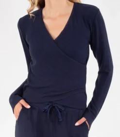 Wikkel T-shirt in marineblauw voor dames