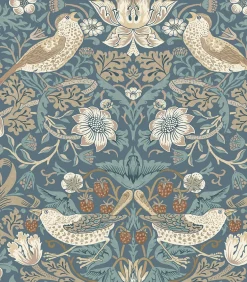 William Morris at Home Vliesbehang - Strawberry Thief Washed Blue - 1000x52