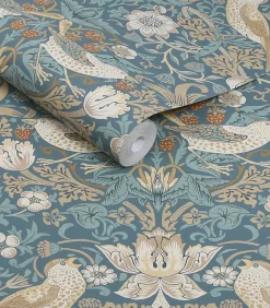 William Morris at Home Vliesbehang - Strawberry Thief Washed Blue - 1000x52