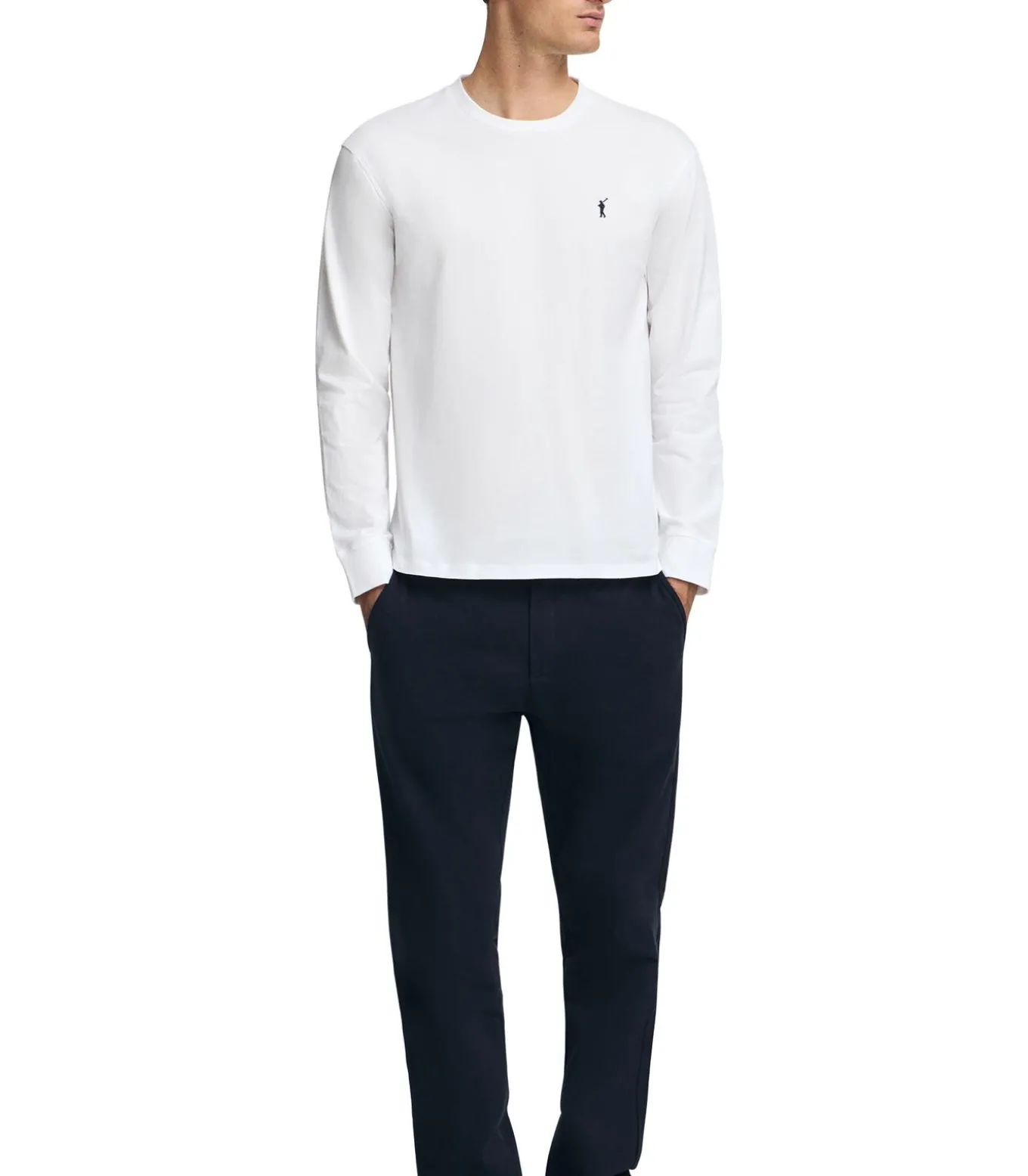 Wit T-shirt met lange mouwen en geborduurd Rigby Go-logo.