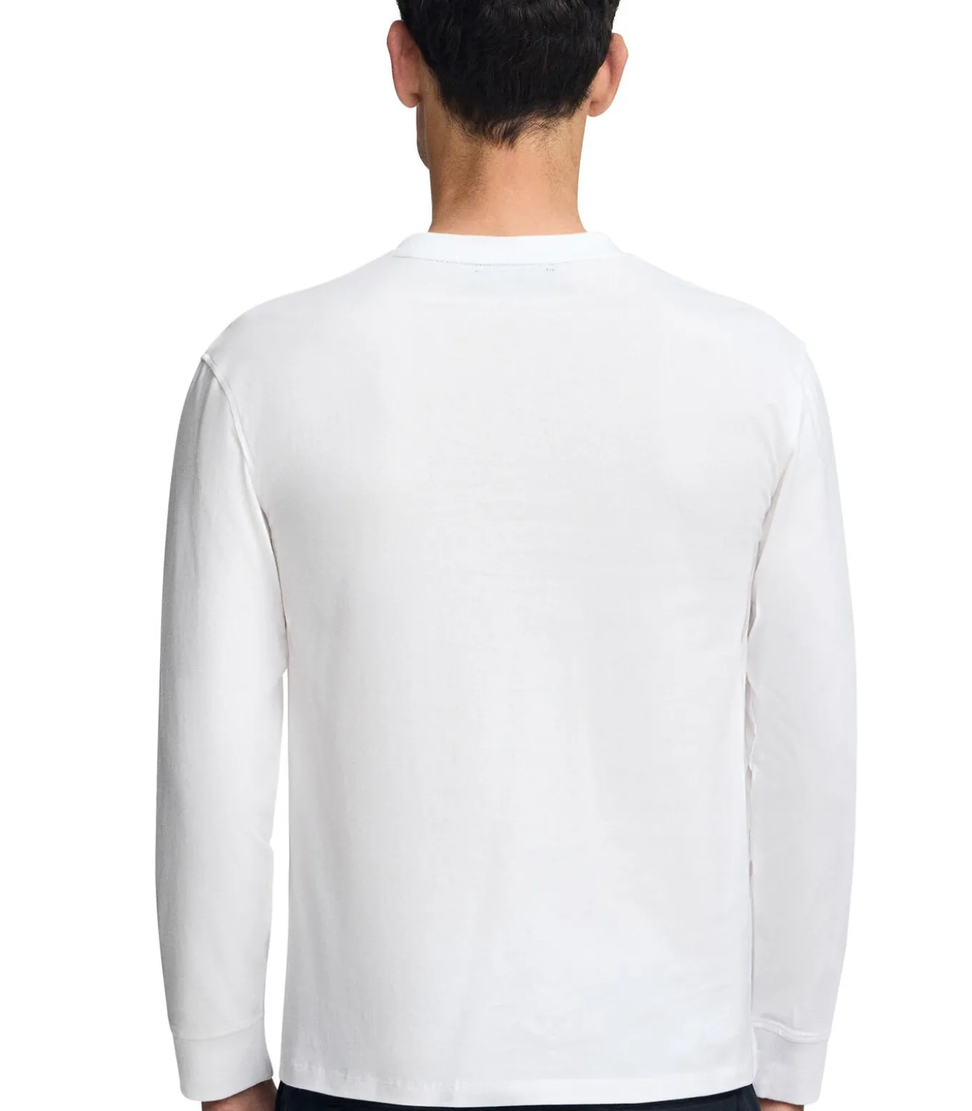 Wit T-shirt met lange mouwen en geborduurd Rigby Go-logo.