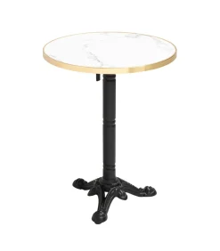 Witte marmeren liggende terrastafel van 60 cm en 2 groene stoelen