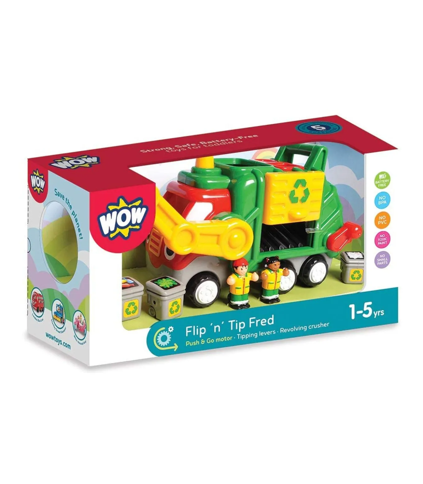 WOW Toys Flip n Tip Fred vuilniswagen speelgoed met geluid
