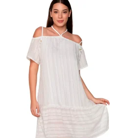 Zomerse midi-jurk met hangende schouders PRAISE