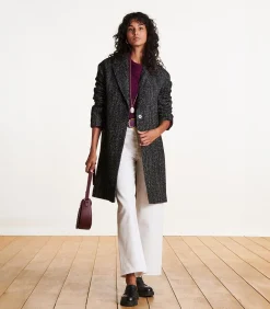 zwart halflange jas van gevlekte wol