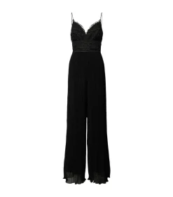 Zwart Jumpsuit Met Plissevouwen En Kant