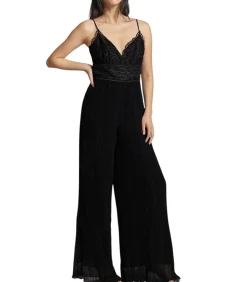 Zwart Jumpsuit Met Plissevouwen En Kant