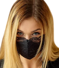 Zwart masker van katoen en kant