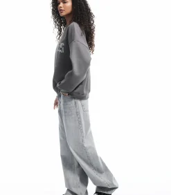 Zwart Sweatshirt Oversize Bedrukt Ronde Hals