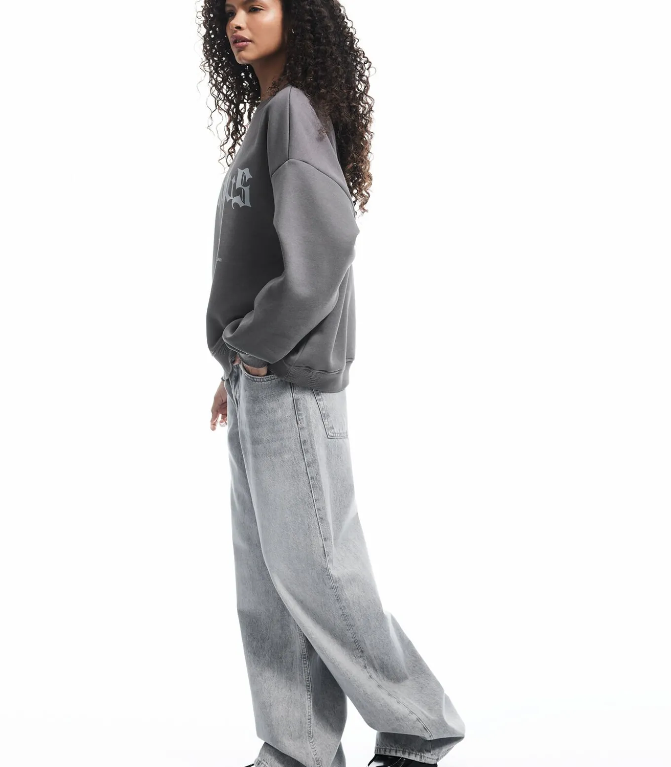 Zwart Sweatshirt Oversize Bedrukt Ronde Hals