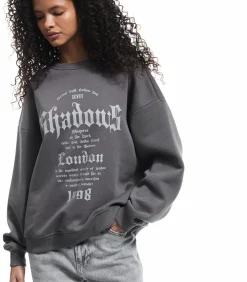 Zwart Sweatshirt Oversize Bedrukt Ronde Hals