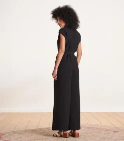 Zwarte jumpsuit met korte mouwen