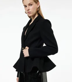 Zwarte Lange Blazer Knoopdetail Ceintuur