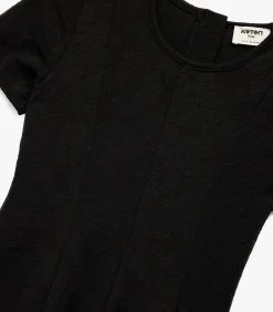 Zwarte Meisjesjurk Korte Mouwen Ronde Hals Plooirok