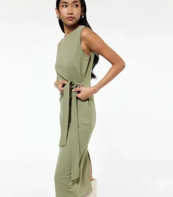 Zwarte Mouwloze Midi-jurk met Ceintuur