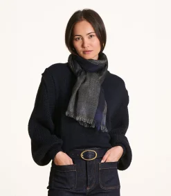 Zwarte sjaal van glanzende wol en katoen